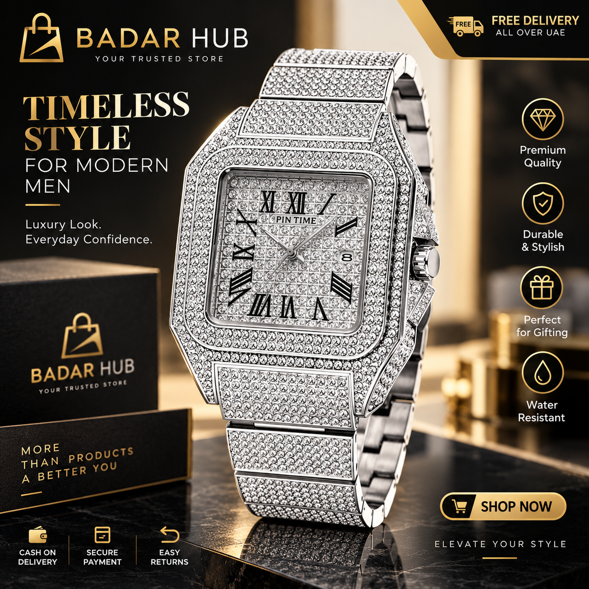 Silver Tone Crystal Watch